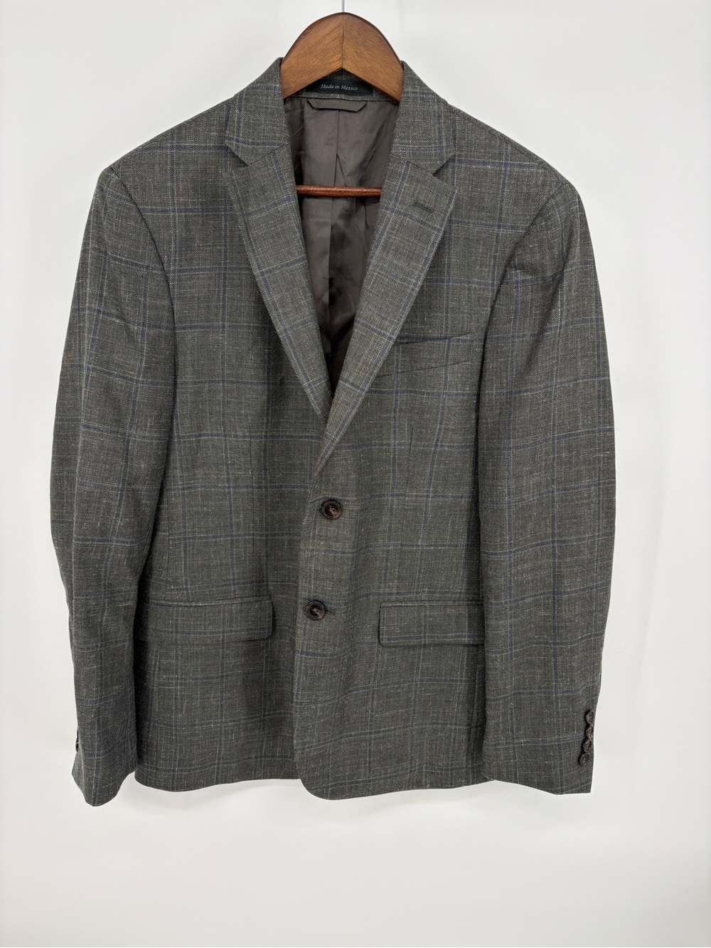 Lauren Ralph Lauren Gray Plaid Blazer Silk Linen 38S NWOT